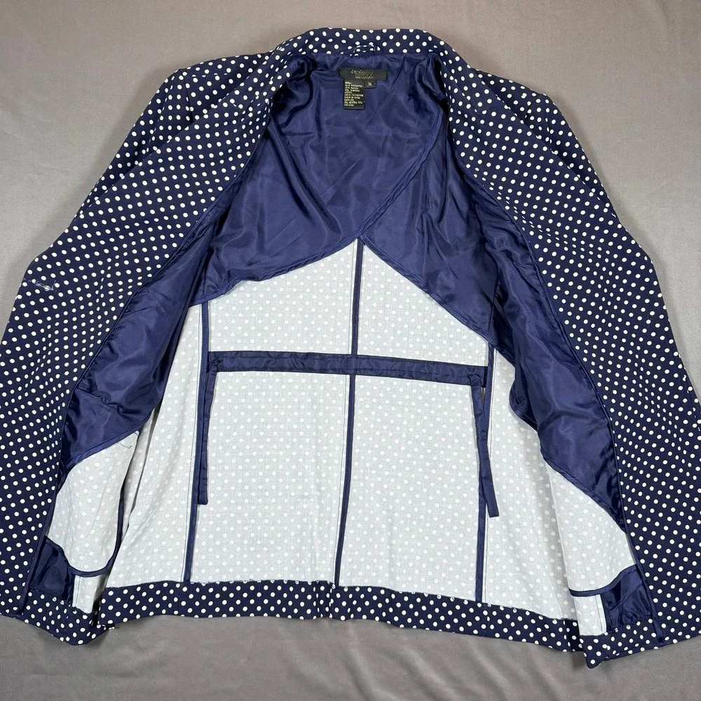 Twiggy London Navy‎ Blue White Polka Dot Single Button Blazer Jacket XL